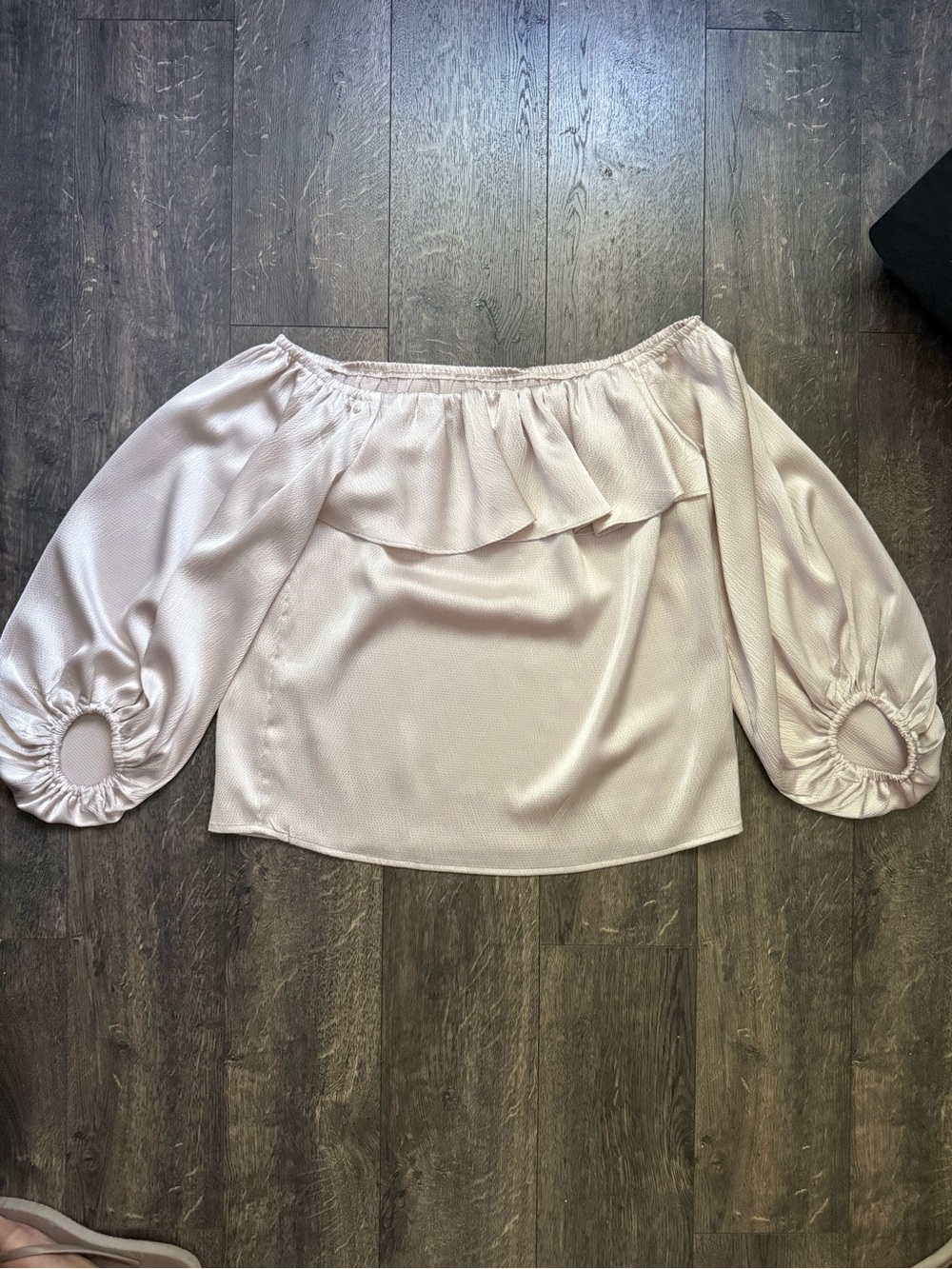 Off-Shoulder Satin Blouse in Light Blush